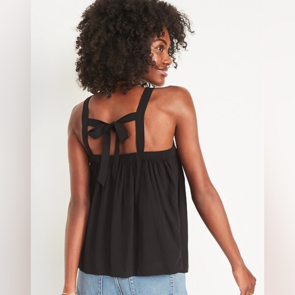 NWT Old Navy Women’s Black Tie Back Cami Swing Blouse Top Boho Sz XS